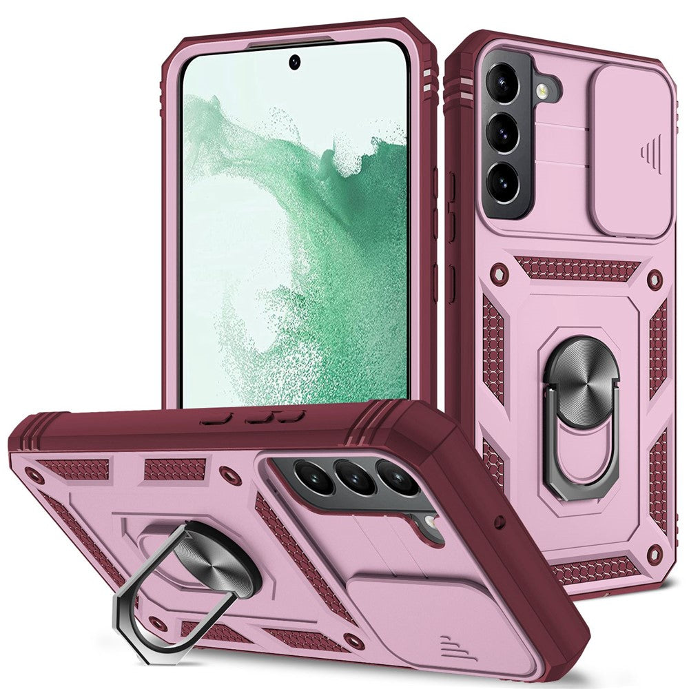 Anti-fall Phone Cover Kickstand For Samsung Galaxy S22+ 5G, Anti-scratch Phone Case Card Holder with Sliding Camera Lid
