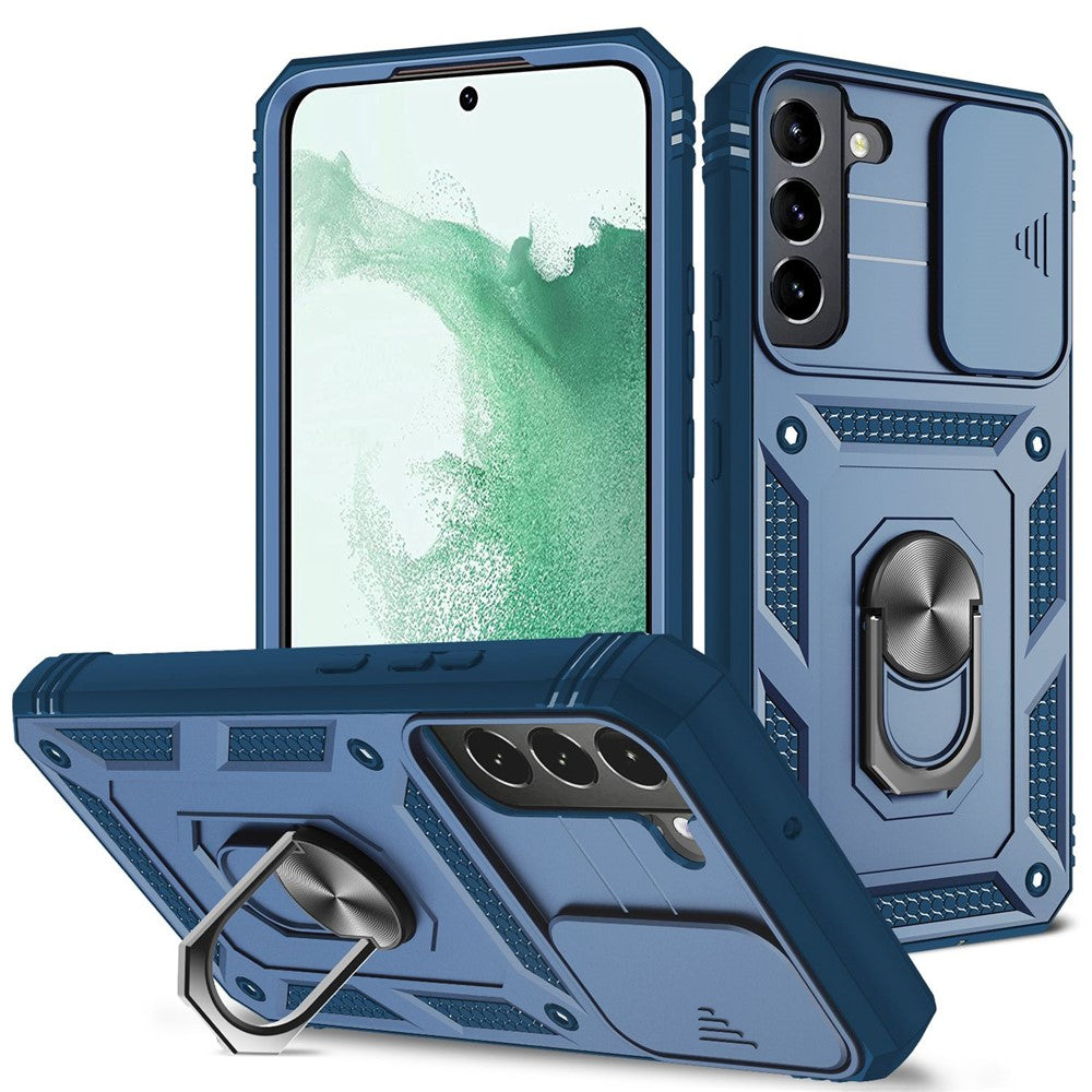 Anti-fall Phone Cover Kickstand For Samsung Galaxy S22+ 5G, Anti-scratch Phone Case Card Holder with Sliding Camera Lid
