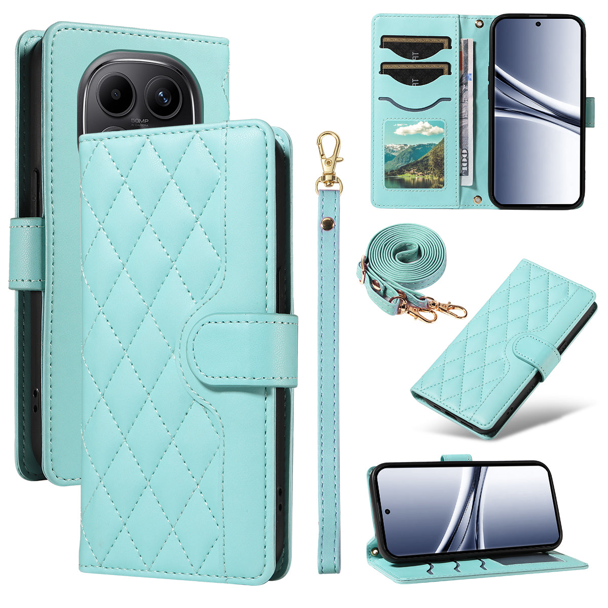 For Xiaomi Poco M8 5G / Redmi Note 15 5G (Global) Wallet Case Rhombus Leather Phone Cover with Strap