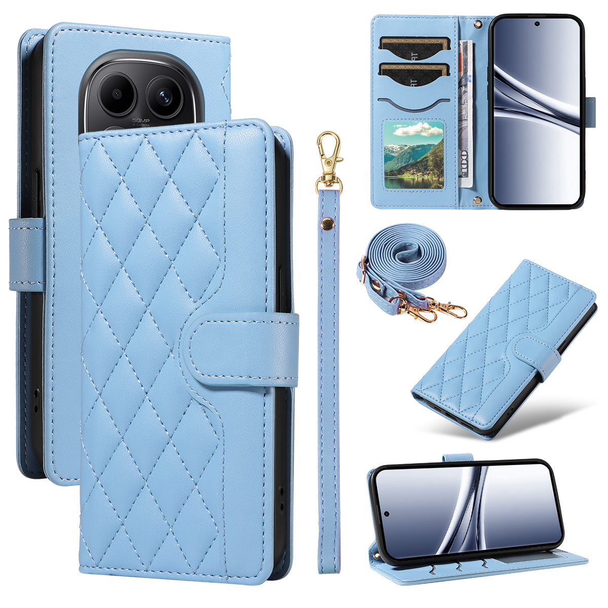 For Xiaomi Poco M8 5G / Redmi Note 15 5G (Global) Wallet Case Rhombus Leather Phone Cover with Strap