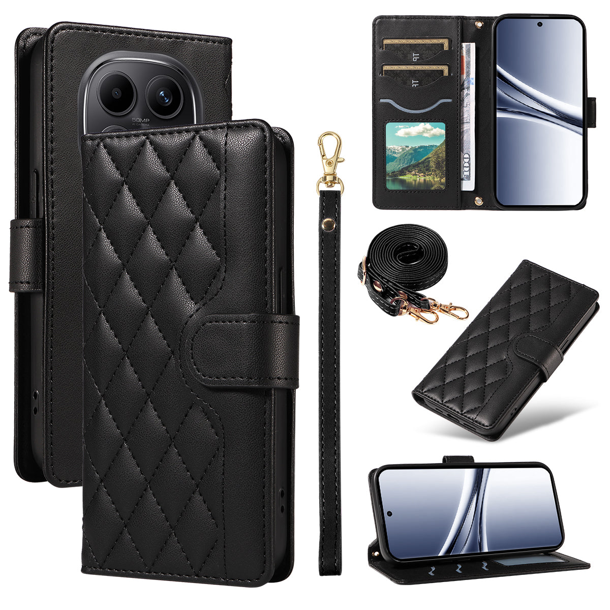 For Xiaomi Poco M8 5G / Redmi Note 15 5G (Global) Wallet Case Rhombus Leather Phone Cover with Strap
