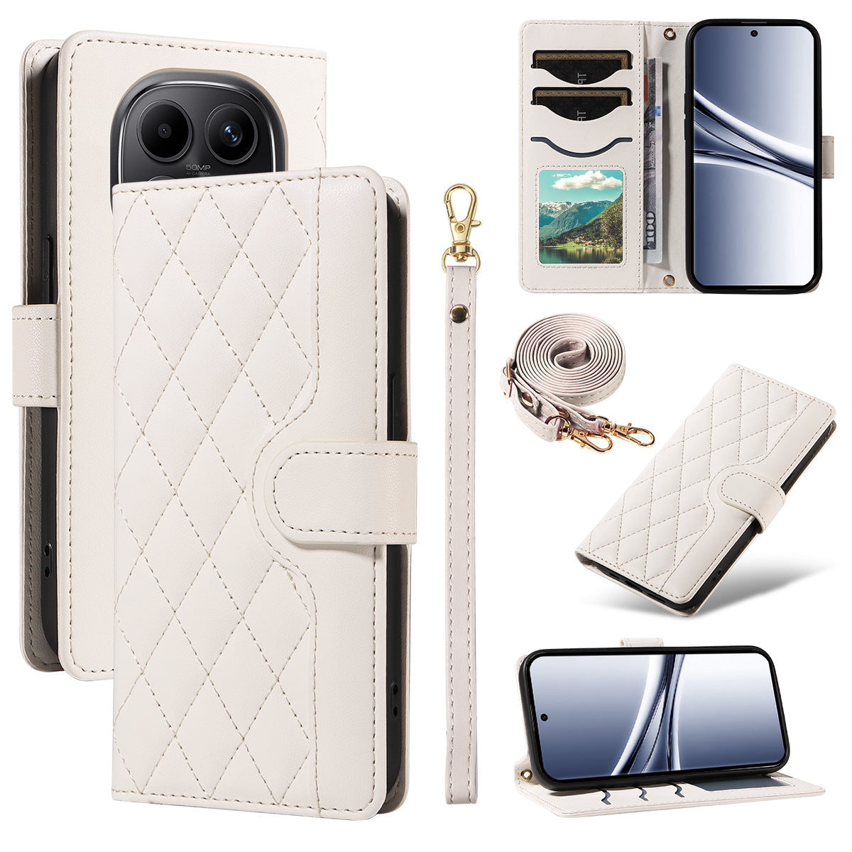 For Xiaomi Poco M8 5G / Redmi Note 15 5G (Global) Wallet Case Rhombus Leather Phone Cover with Strap