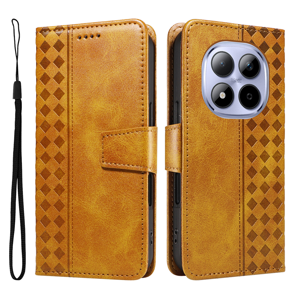 For Xiaomi Redmi Note 15 Pro 5G (Global) Leather Case Wallet Stand Grids Imprinted Phone Cover with Strap