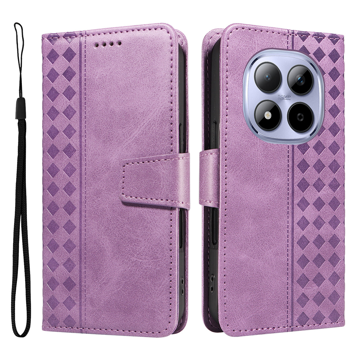 For Xiaomi Redmi Note 15 Pro 5G (Global) Leather Case Wallet Stand Grids Imprinted Phone Cover with Strap