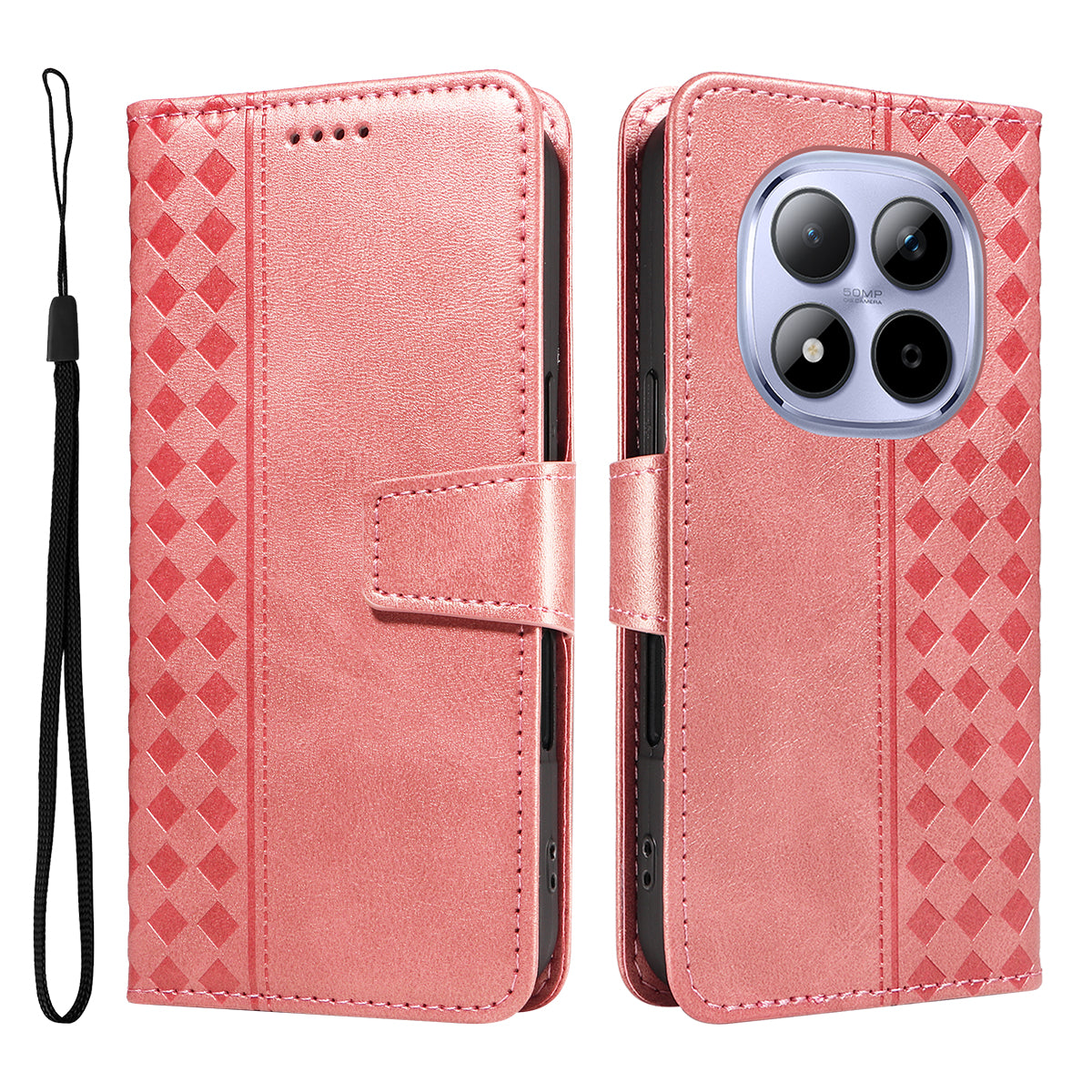 For Xiaomi Redmi Note 15 Pro 5G (Global) Leather Case Wallet Stand Grids Imprinted Phone Cover with Strap