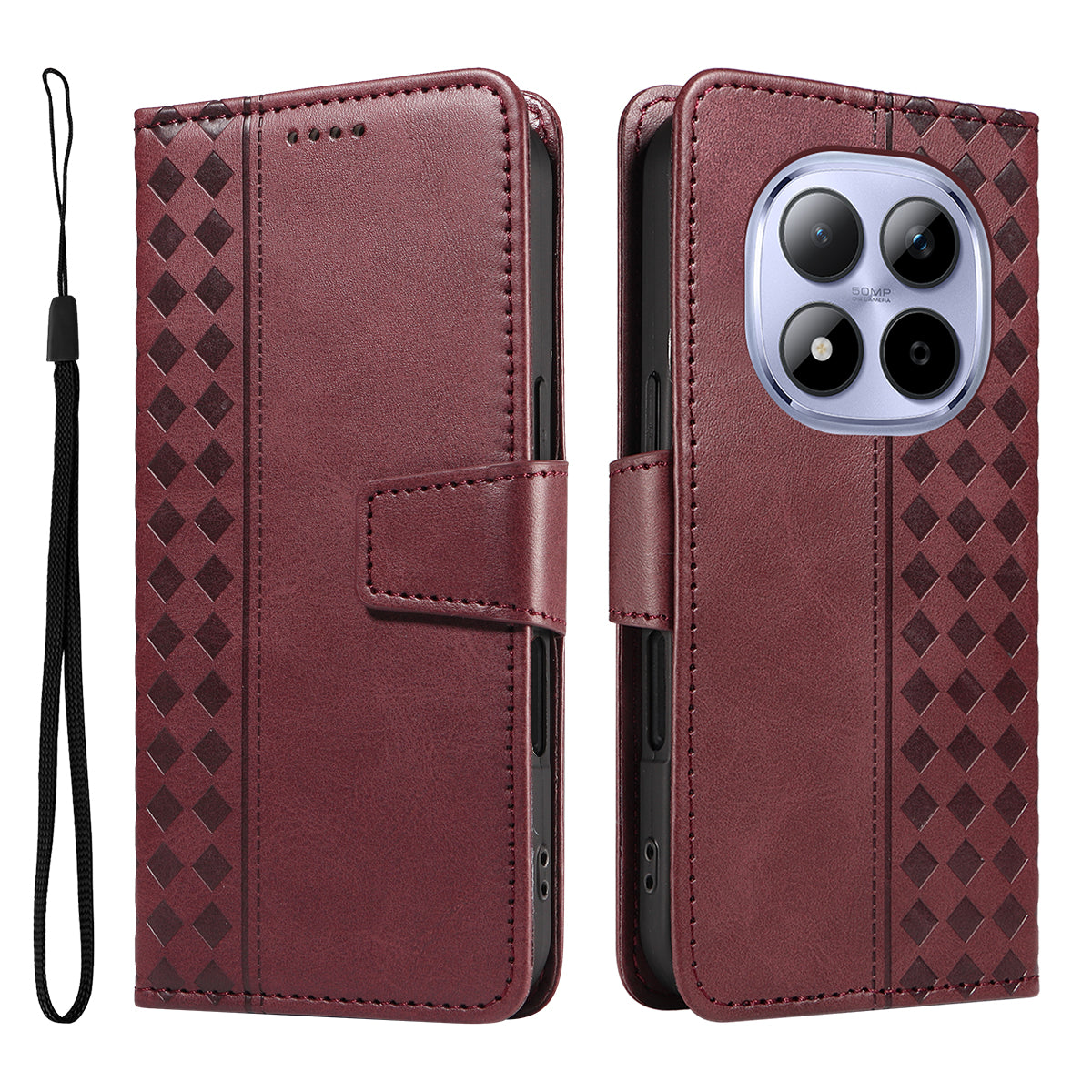 For Xiaomi Redmi Note 15 Pro 5G (Global) Leather Case Wallet Stand Grids Imprinted Phone Cover with Strap