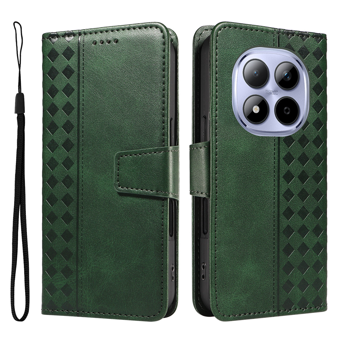 For Xiaomi Redmi Note 15 Pro 5G (Global) Leather Case Wallet Stand Grids Imprinted Phone Cover with Strap