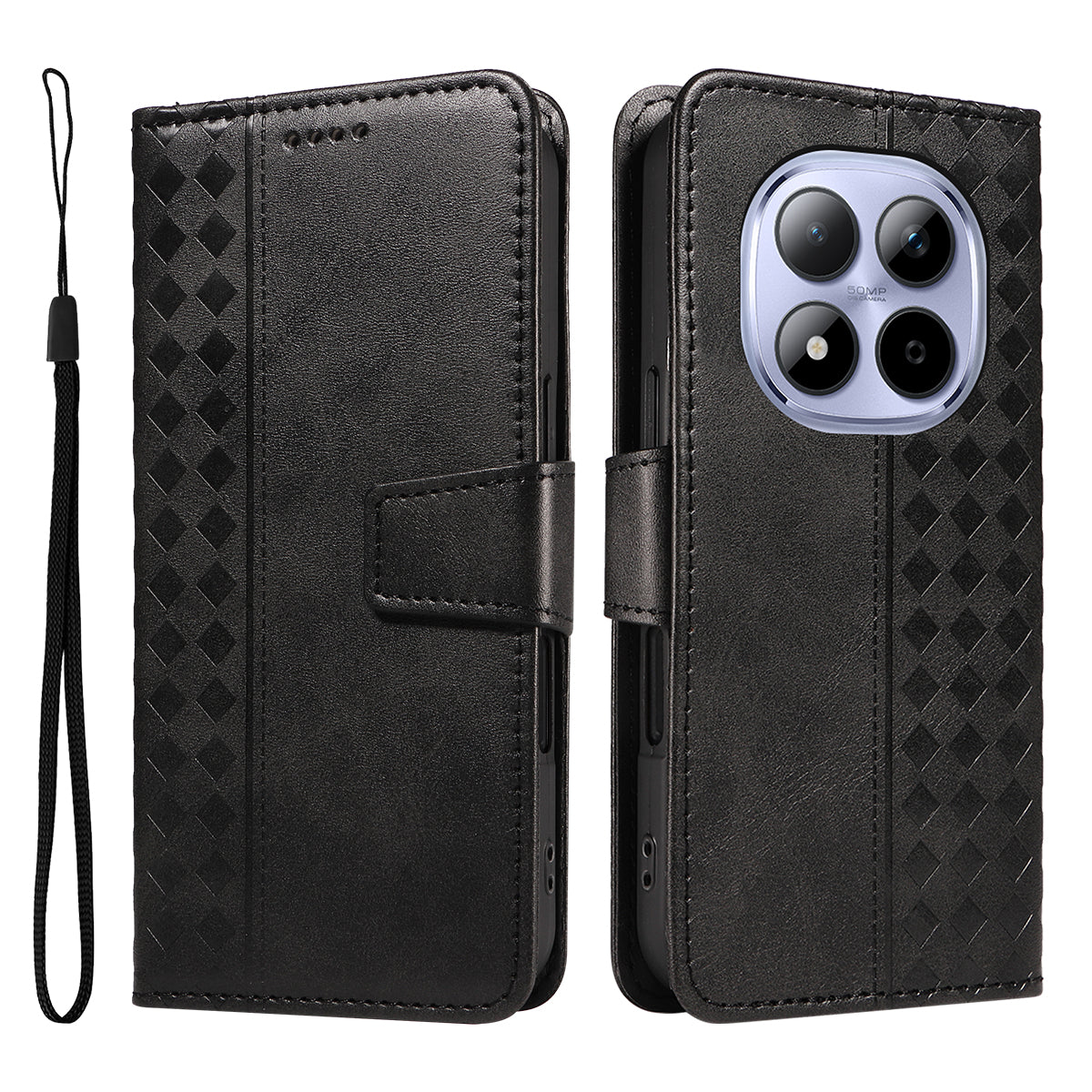 For Xiaomi Redmi Note 15 Pro 5G (Global) Leather Case Wallet Stand Grids Imprinted Phone Cover with Strap