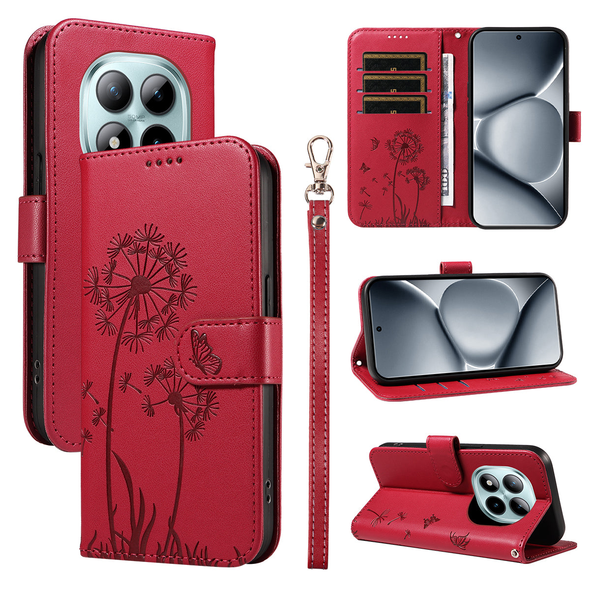 For Xiaomi Poco M8 Pro 5G / Redmi Note 15 Pro+ 5G (Global) Leather Wallet Case with Strap Dandelion Imprint Phone Stand Cover