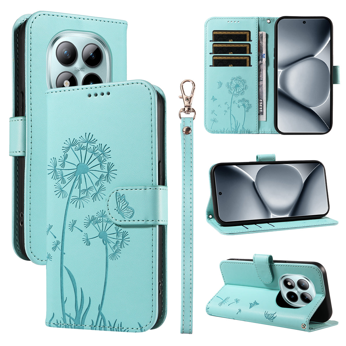 For Xiaomi Poco M8 Pro 5G / Redmi Note 15 Pro+ 5G (Global) Leather Wallet Case with Strap Dandelion Imprint Phone Stand Cover
