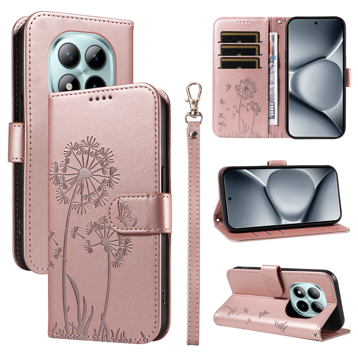 For Xiaomi Poco M8 Pro 5G / Redmi Note 15 Pro+ 5G (Global) Leather Wallet Case with Strap Dandelion Imprint Phone Stand Cover