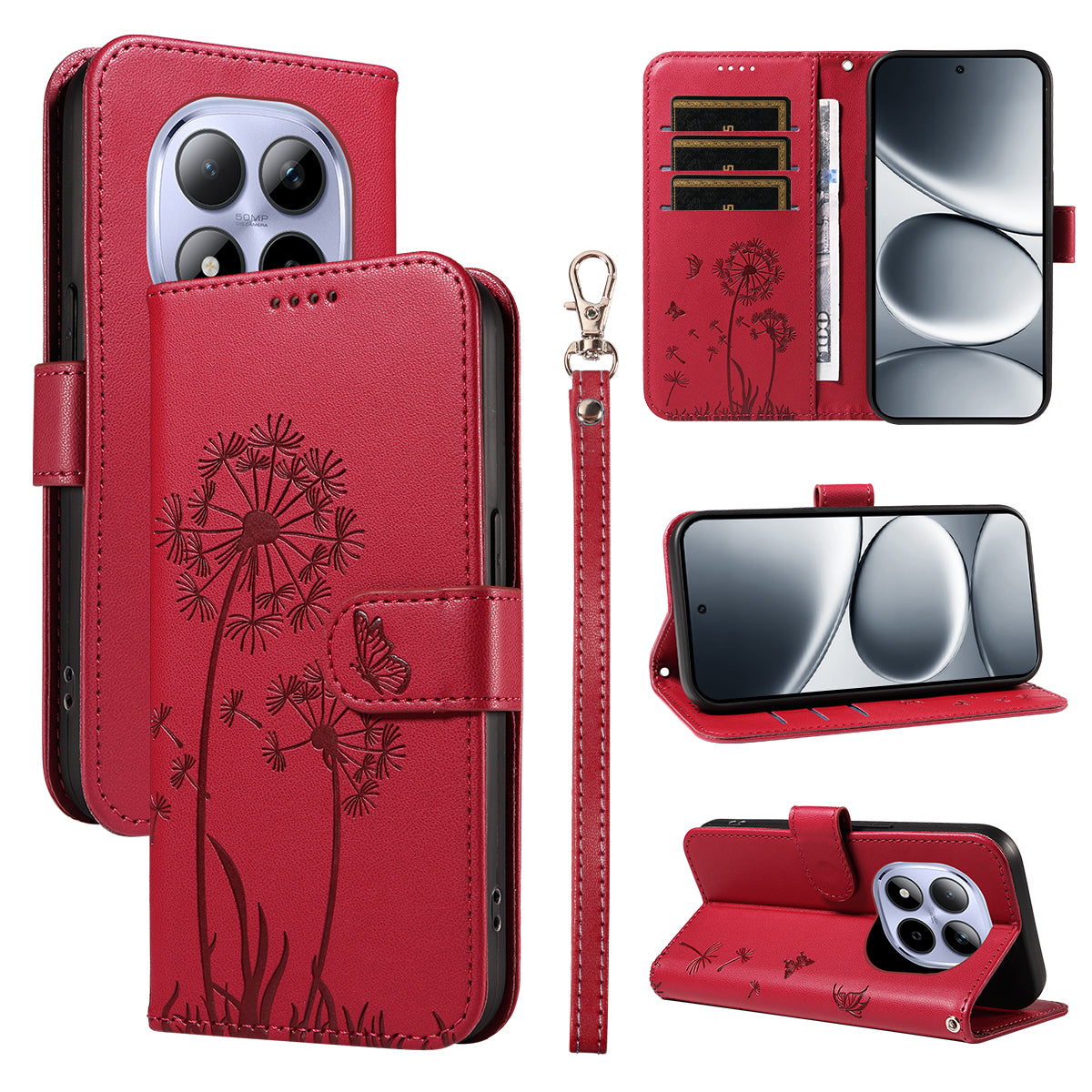 For Xiaomi Redmi Note 15 Pro 5G (Global) Leather Wallet Case with Strap Dandelion Imprint Phone Stand Cover