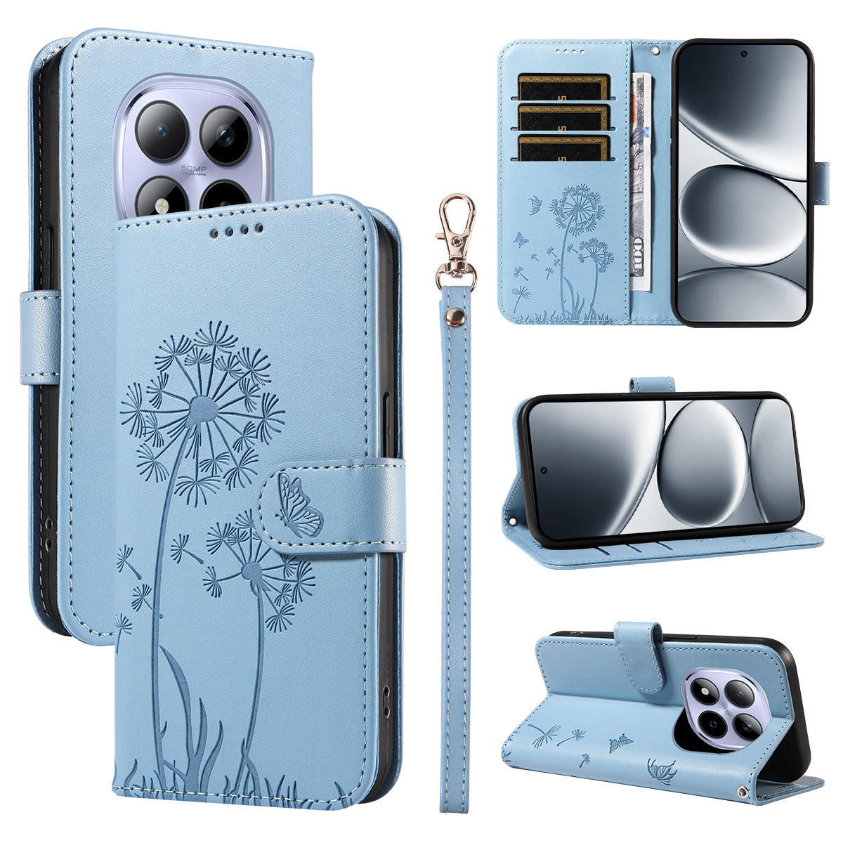 For Xiaomi Redmi Note 15 Pro 5G (Global) Leather Wallet Case with Strap Dandelion Imprint Phone Stand Cover