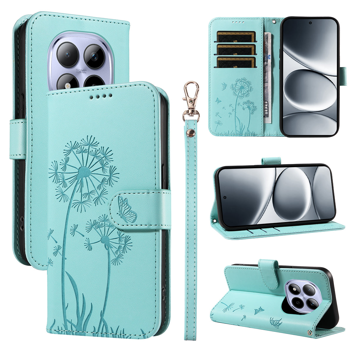 For Xiaomi Redmi Note 15 Pro 5G (Global) Leather Wallet Case with Strap Dandelion Imprint Phone Stand Cover