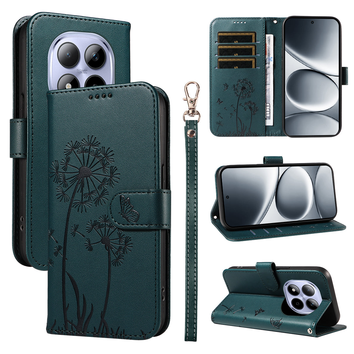 For Xiaomi Redmi Note 15 Pro 5G (Global) Leather Wallet Case with Strap Dandelion Imprint Phone Stand Cover