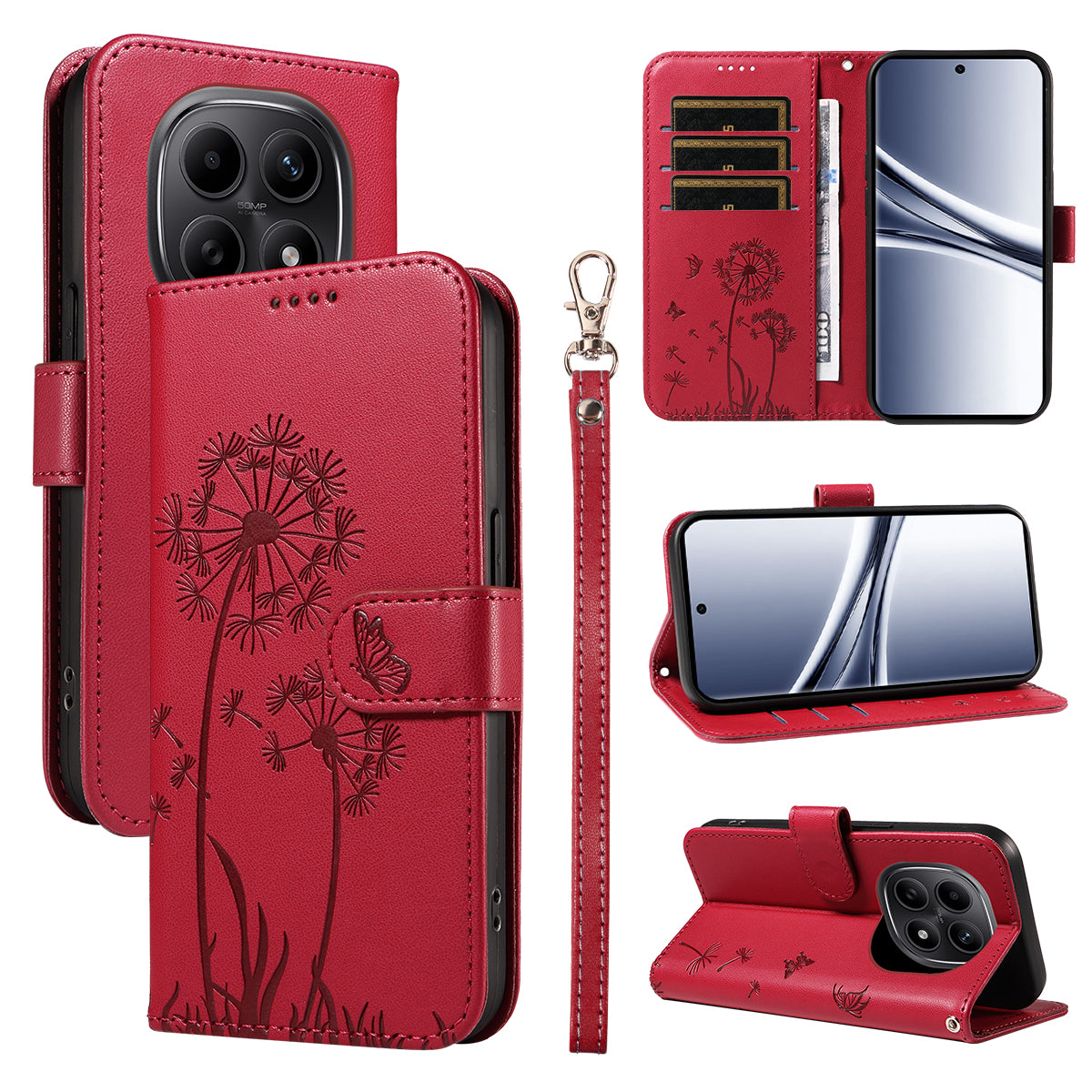 For Xiaomi Poco M8 5G / Redmi Note 15 5G (Global) Leather Wallet Case with Strap Dandelion Imprint Phone Stand Cover