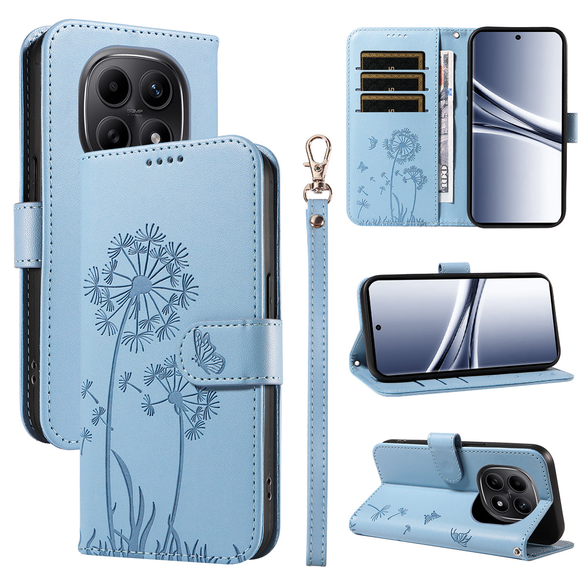 For Xiaomi Poco M8 5G / Redmi Note 15 5G (Global) Leather Wallet Case with Strap Dandelion Imprint Phone Stand Cover