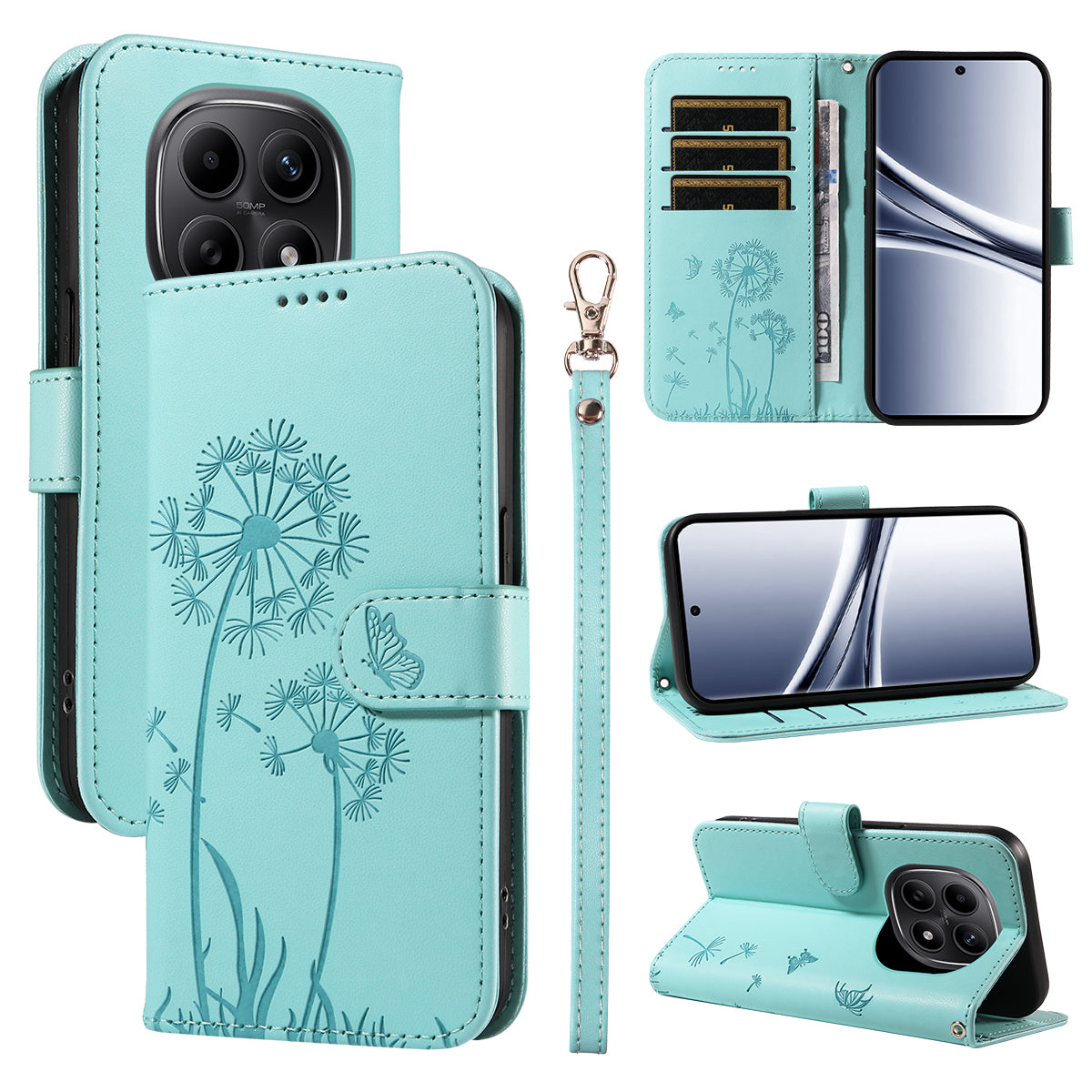 For Xiaomi Poco M8 5G / Redmi Note 15 5G (Global) Leather Wallet Case with Strap Dandelion Imprint Phone Stand Cover
