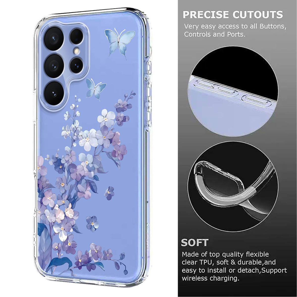 For Samsung Galaxy S26 Ultra Case Butterfly Floral Pattern Printing TPU Phone Back Cover
