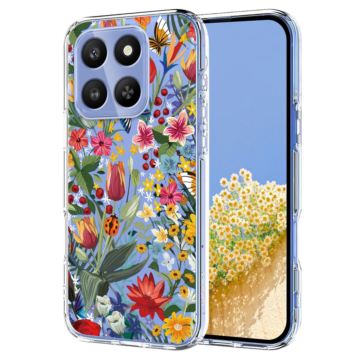 Til Honor 400 Smart 4G / Honor 400 Smart 5G Cover med sommerfugle- og blomstermønster, trykt TPU-telefonbagcover