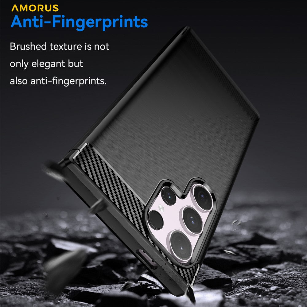 AMORUS For Samsung Galaxy S24 Ultra Case Carbon Fiber Texture Brushed Protective Phone Cover