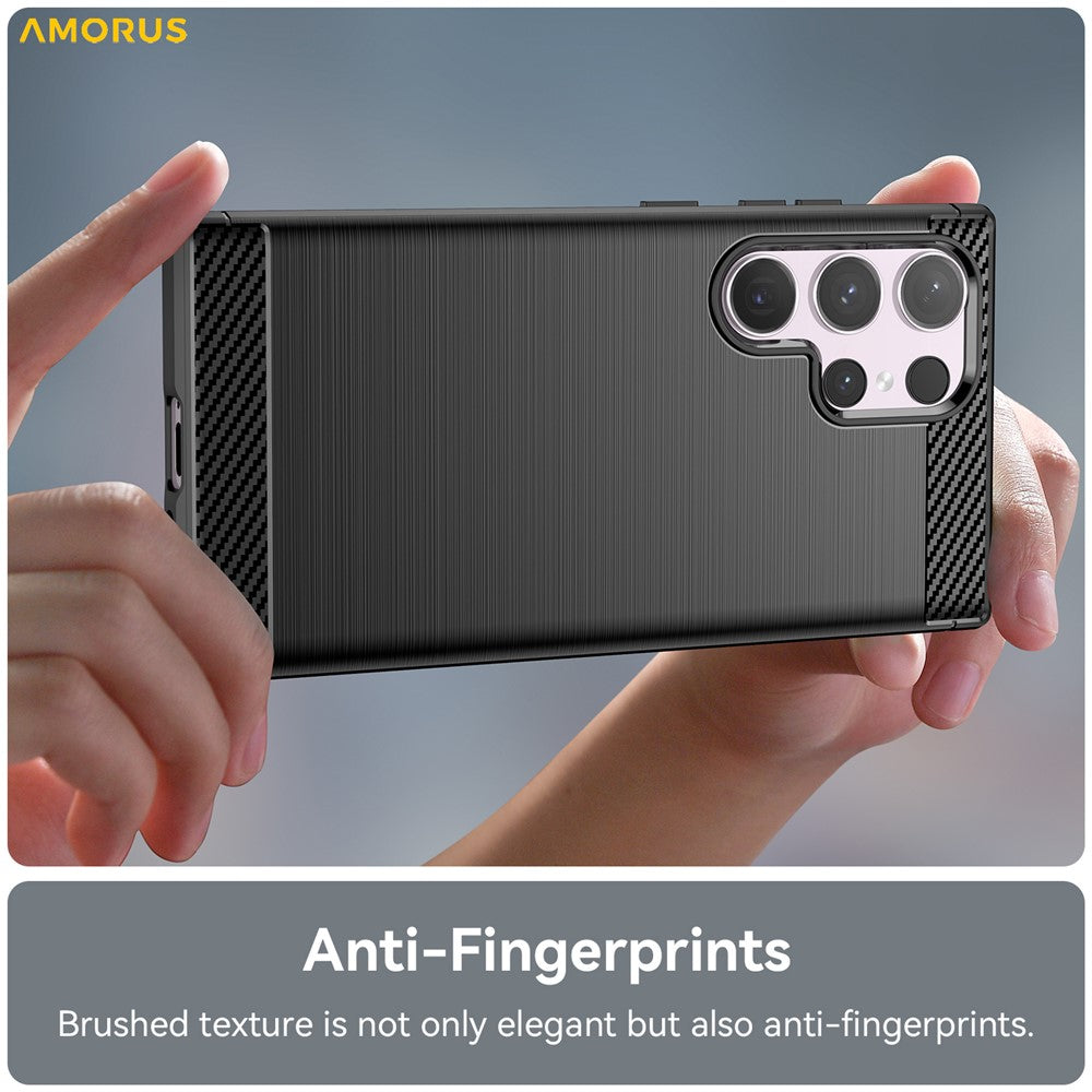 AMORUS For Samsung Galaxy S24 Ultra Case Carbon Fiber Texture Brushed Protective Phone Cover