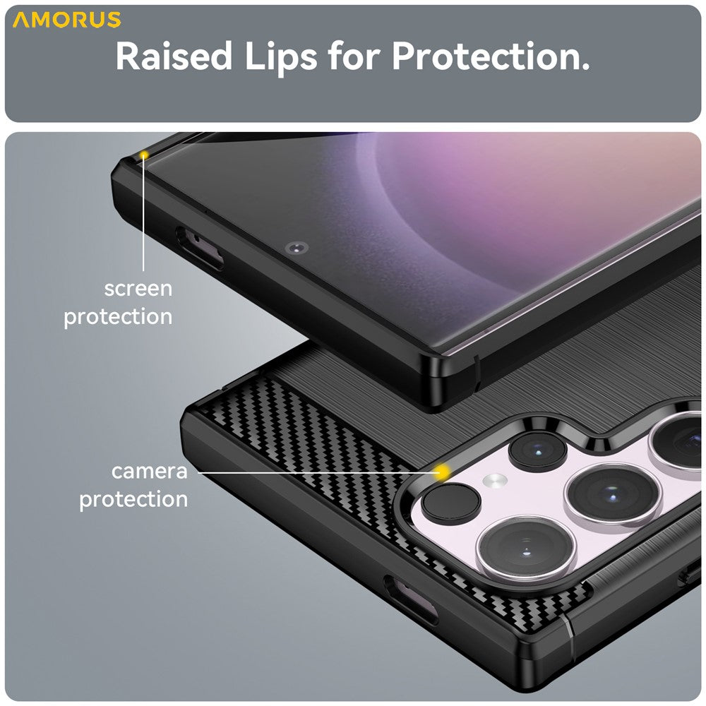 AMORUS For Samsung Galaxy S24 Ultra Case Carbon Fiber Texture Brushed Protective Phone Cover