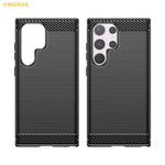AMORUS For Samsung Galaxy S24 Ultra Case Carbon Fiber Texture Brushed Protective Phone Cover