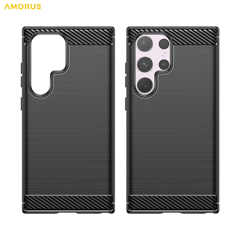 AMORUS For Samsung Galaxy S24 Ultra Case Carbon Fiber Texture Brushed Protective Phone Cover