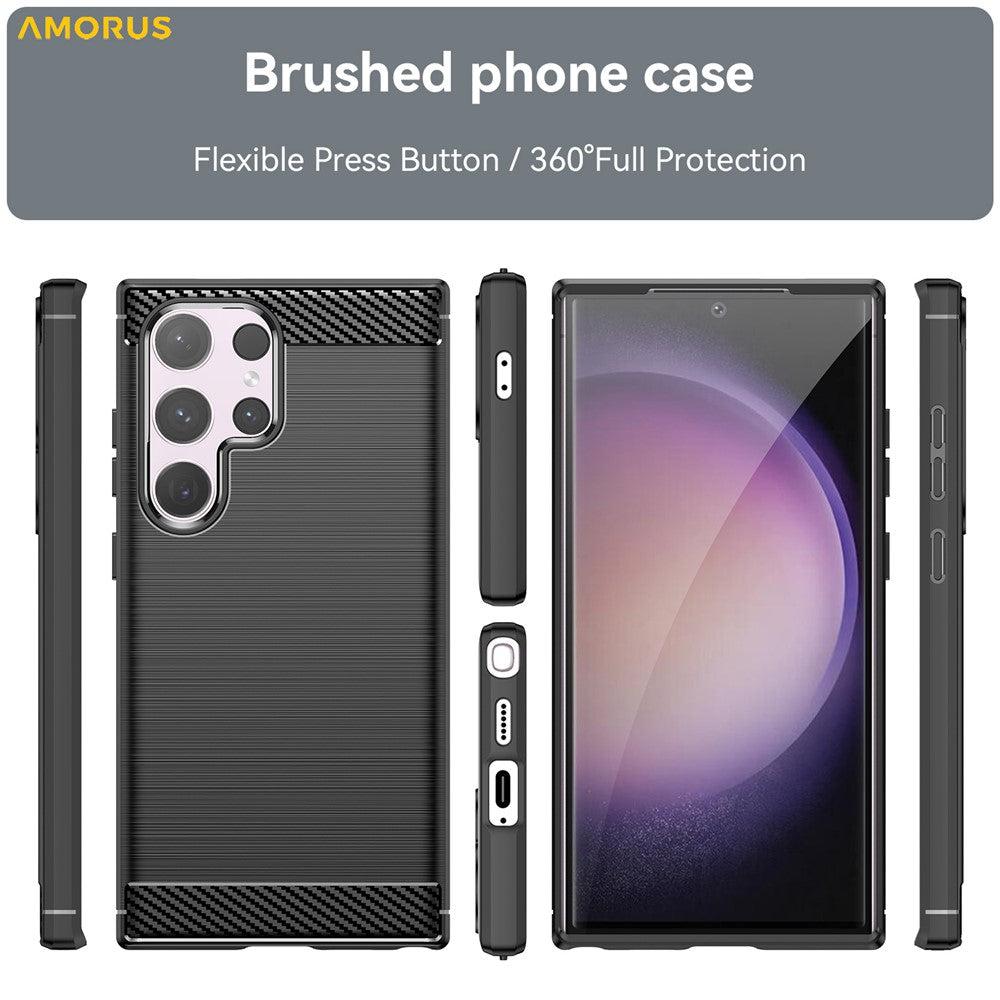 AMORUS For Samsung Galaxy S24 Ultra Case Carbon Fiber Texture Brushed Protective Phone Cover