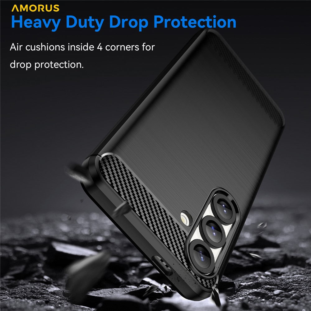 AMORUS til Samsung Galaxy S25 / S24 Cover Kulfibertekstur Børstet Beskyttende Telefoncover