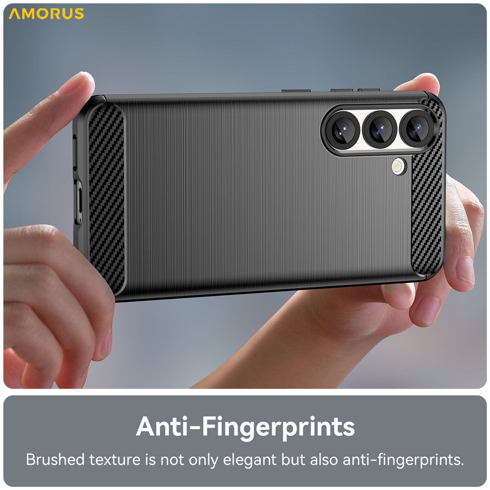 AMORUS til Samsung Galaxy S25 / S24 Cover Kulfibertekstur Børstet Beskyttende Telefoncover