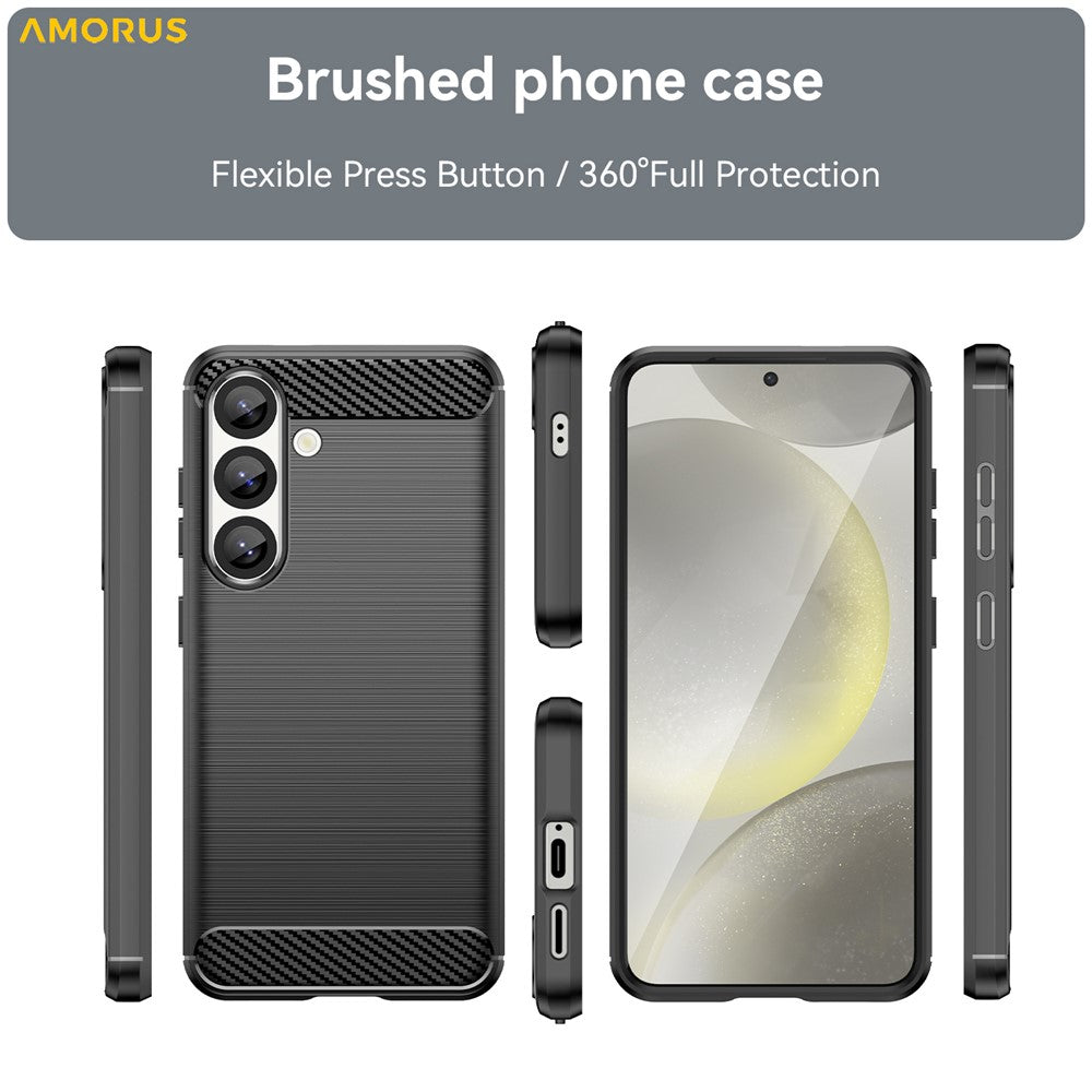 AMORUS til Samsung Galaxy S25 / S24 Cover Kulfibertekstur Børstet Beskyttende Telefoncover