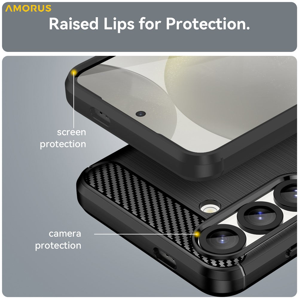 AMORUS For Samsung Galaxy S25+  /  S24+ Case Carbon Fiber Texture Brushed Protective Phone Cover