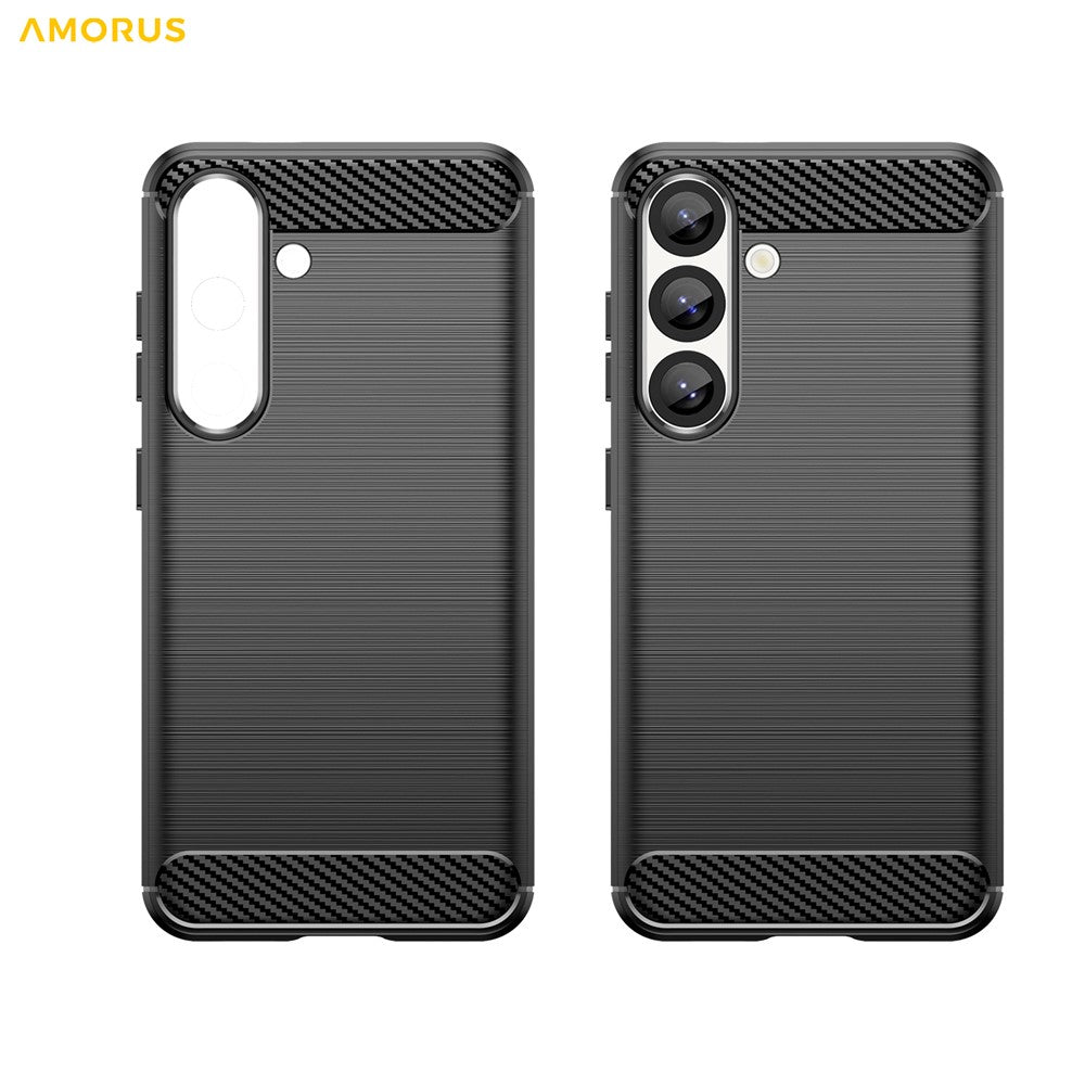 AMORUS For Samsung Galaxy S25+  /  S24+ Case Carbon Fiber Texture Brushed Protective Phone Cover