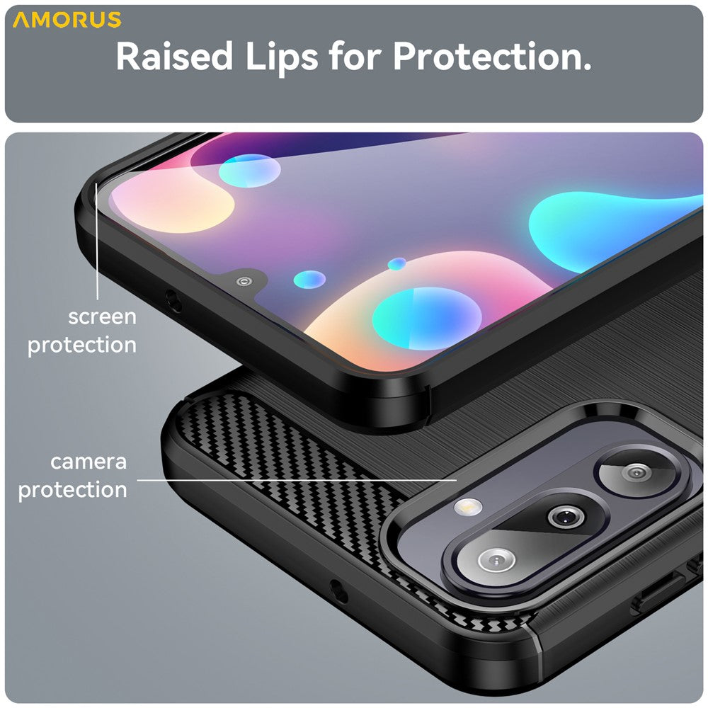 AMORUS Bakskal till Samsung Galaxy F36 5G / M36 5G / F16 5G / M16 5G Kolfiberstruktur Borstad Skyddande mobilskal