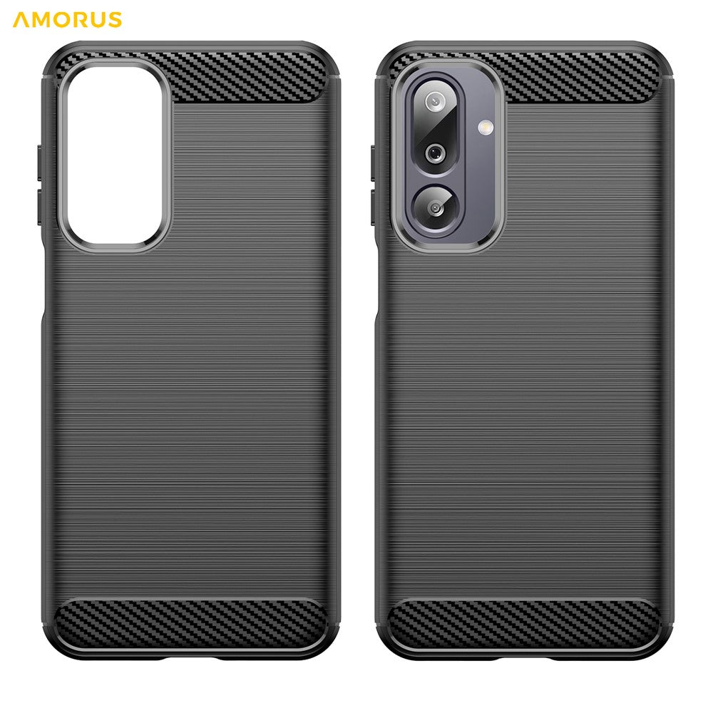 AMORUS Bakskal till Samsung Galaxy F36 5G / M36 5G / F16 5G / M16 5G Kolfiberstruktur Borstad Skyddande mobilskal