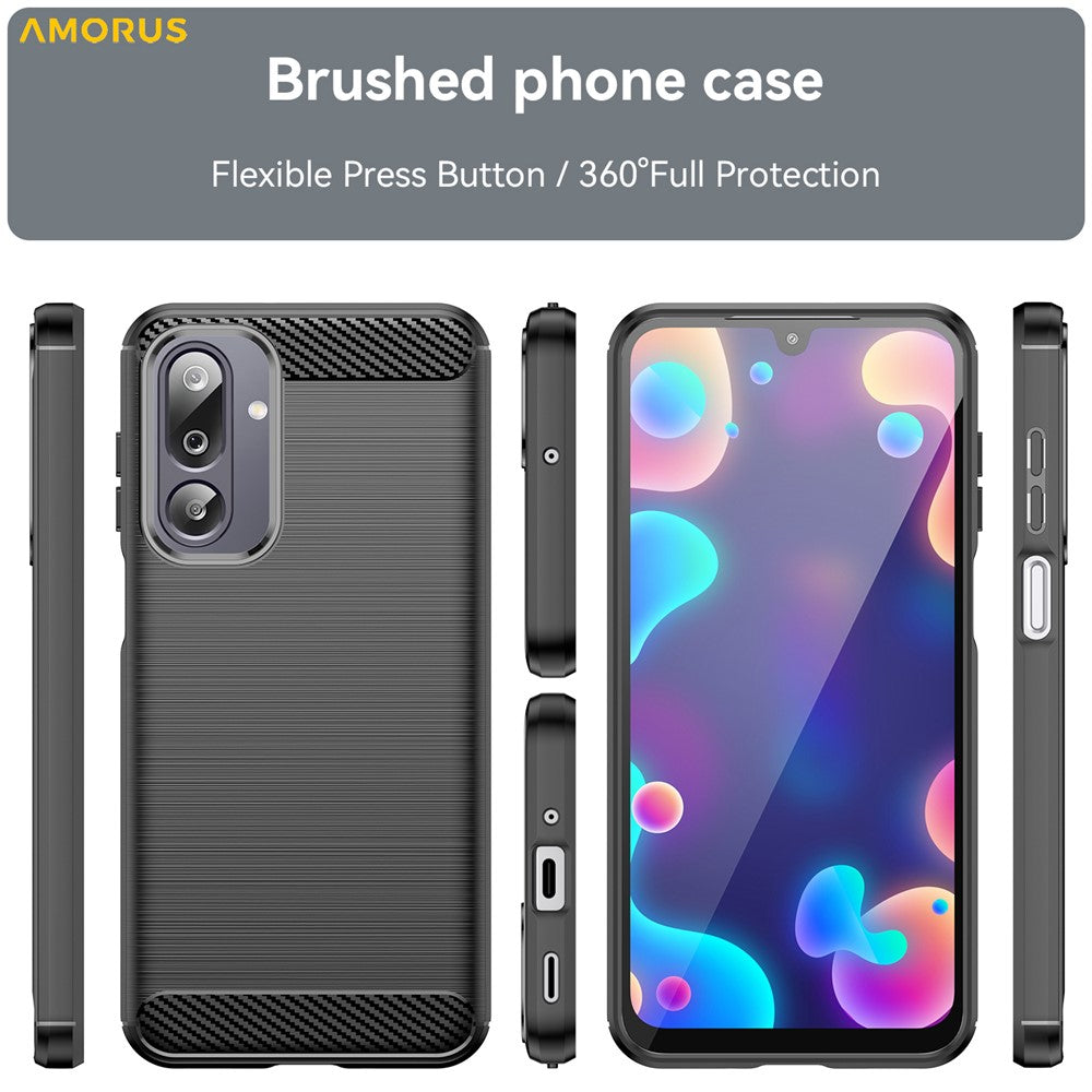 AMORUS Bakskal till Samsung Galaxy F36 5G / M36 5G / F16 5G / M16 5G Kolfiberstruktur Borstad Skyddande mobilskal
