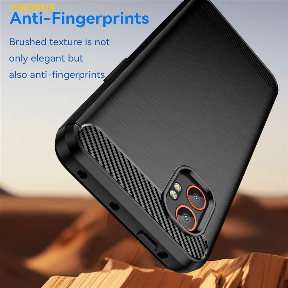 AMORUS For Samsung Galaxy XCover7 Pro Case Carbon Fiber Texture Brushed Protective Phone Cover