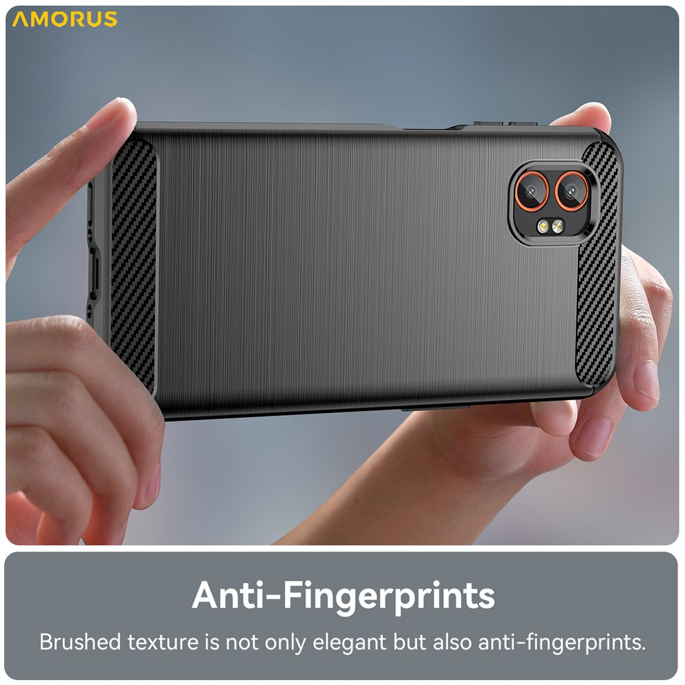 AMORUS For Samsung Galaxy XCover7 Pro Case Carbon Fiber Texture Brushed Protective Phone Cover