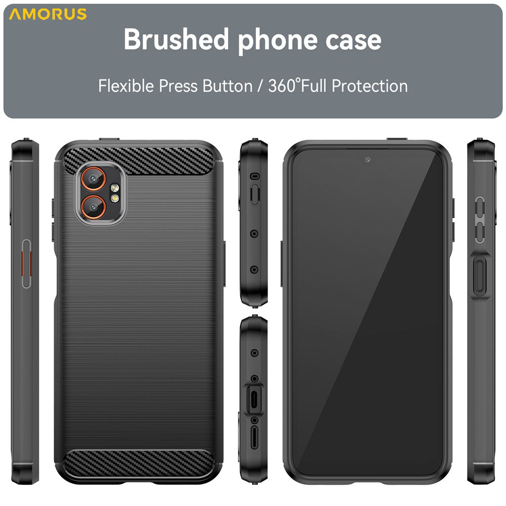 AMORUS For Samsung Galaxy XCover7 Pro Case Carbon Fiber Texture Brushed Protective Phone Cover