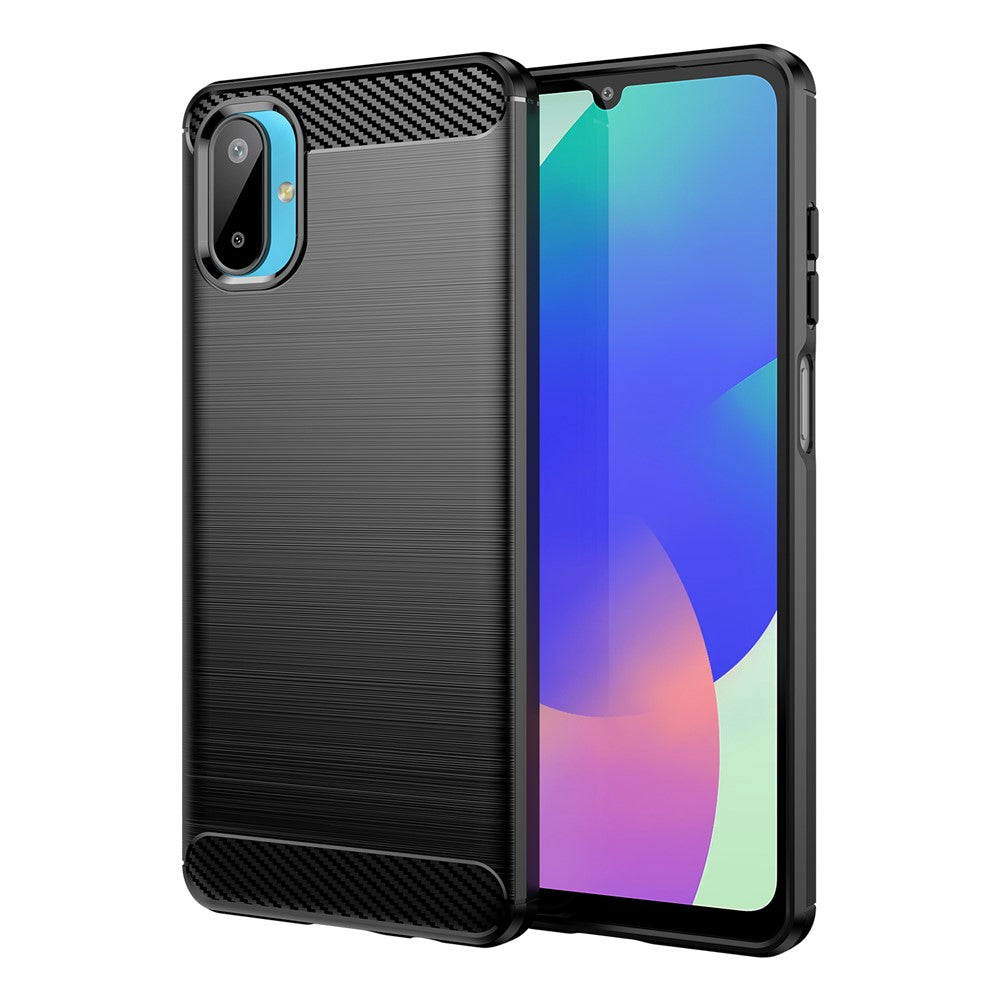 AMORUS beskyttende mobilcover med børstet kulfiberstruktur til Samsung Galaxy M06 5G / F06 5G