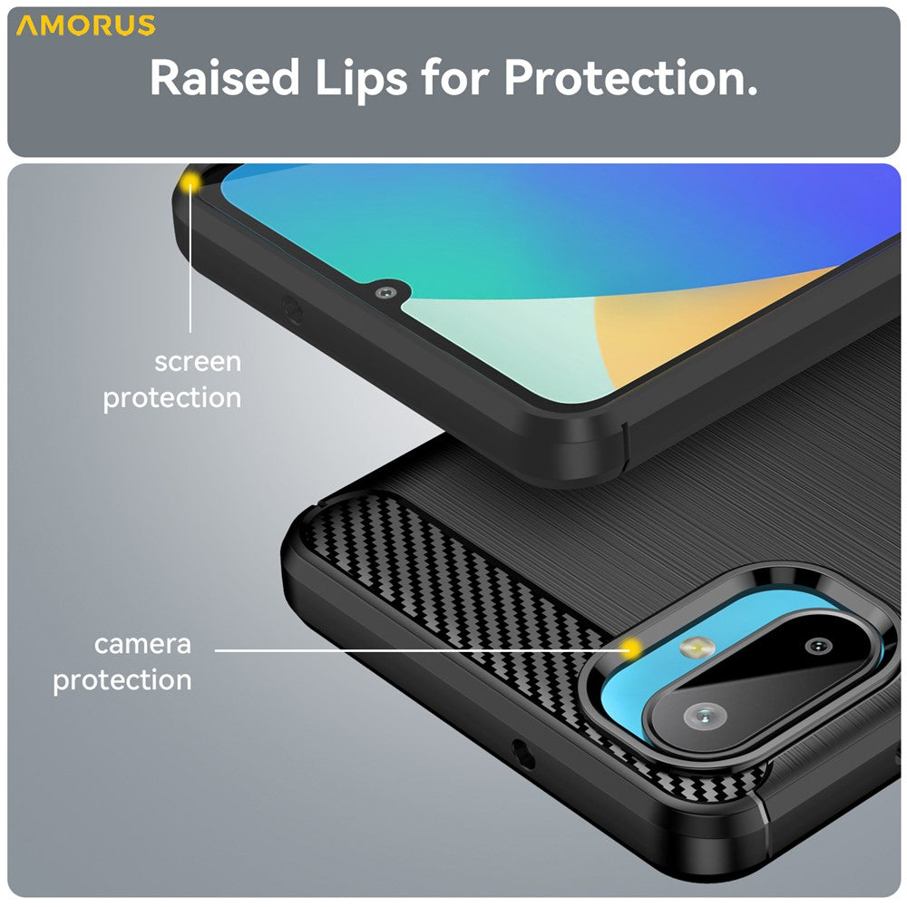 AMORUS beskyttende mobilcover med børstet kulfiberstruktur til Samsung Galaxy M06 5G / F06 5G