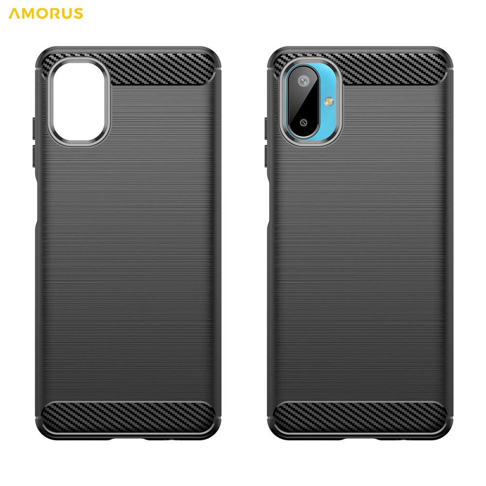 AMORUS beskyttende mobilcover med børstet kulfiberstruktur til Samsung Galaxy M06 5G / F06 5G