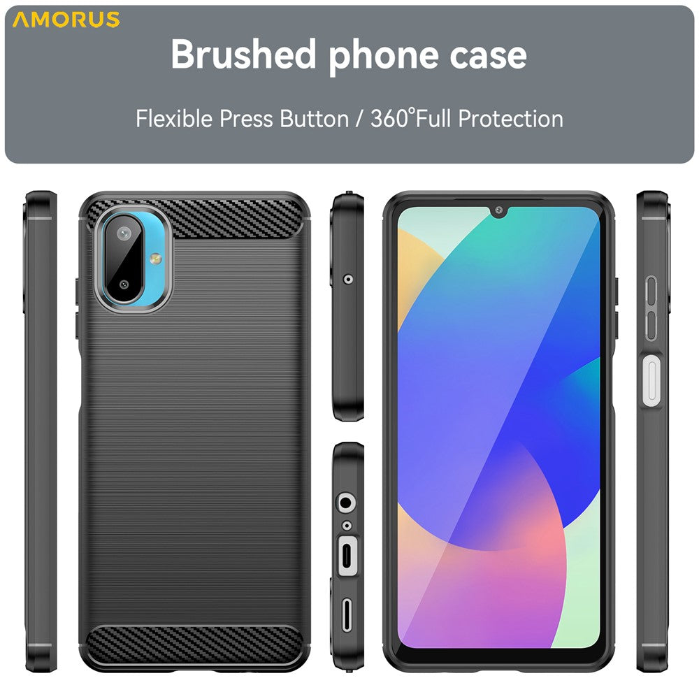 AMORUS beskyttende mobilcover med børstet kulfiberstruktur til Samsung Galaxy M06 5G / F06 5G