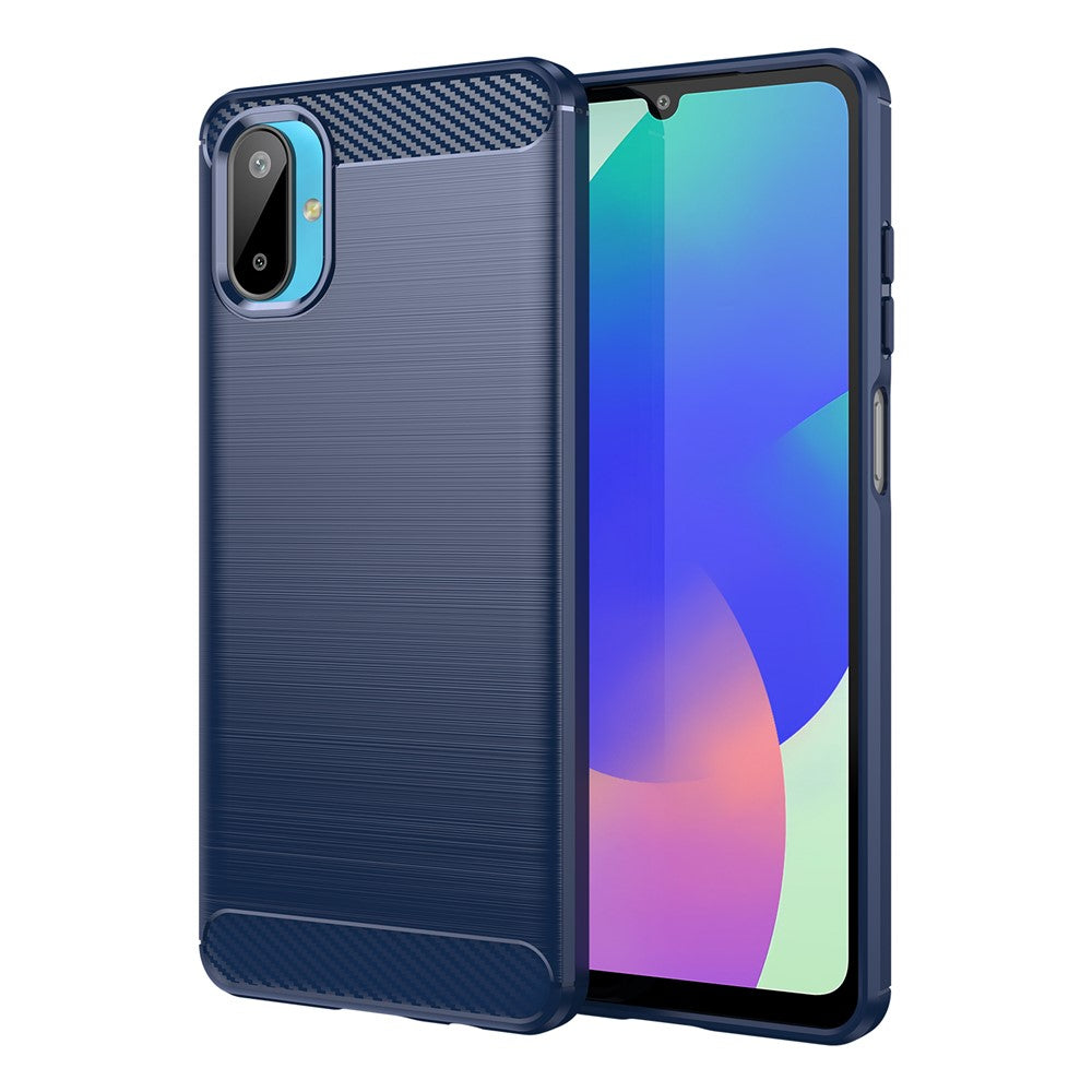 AMORUS beskyttende mobilcover med børstet kulfiberstruktur til Samsung Galaxy M06 5G / F06 5G