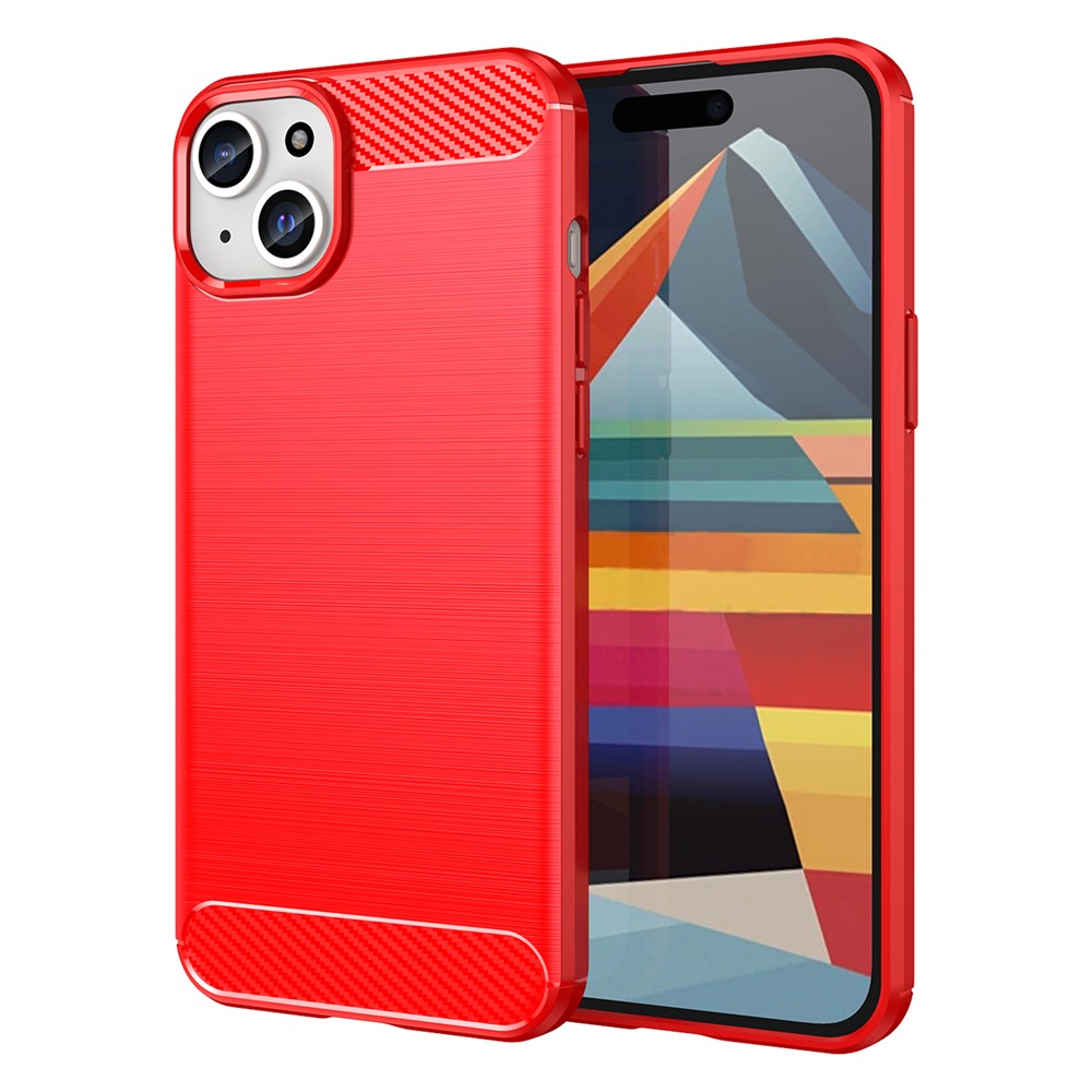 AMORUS för iPhone 15 Plus fodral kolfibertextur borstat skyddande telefonskal