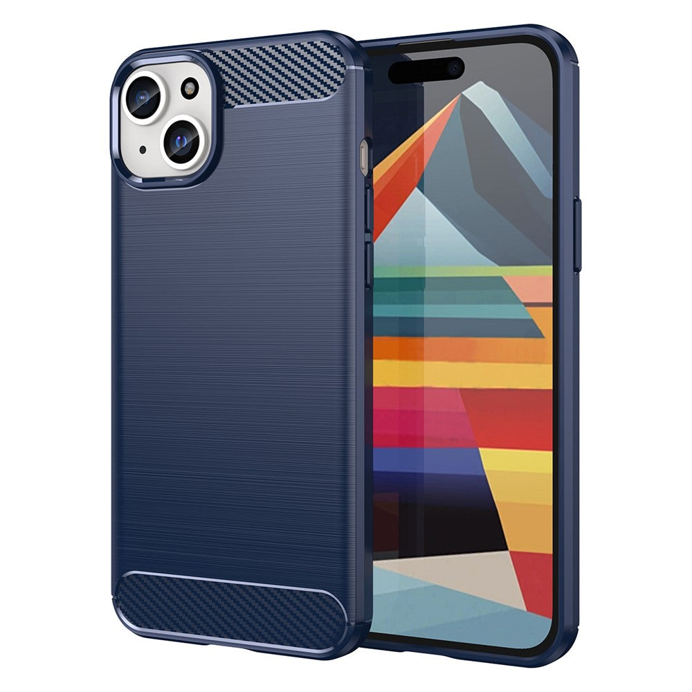 AMORUS för iPhone 15 Plus fodral kolfibertextur borstat skyddande telefonskal
