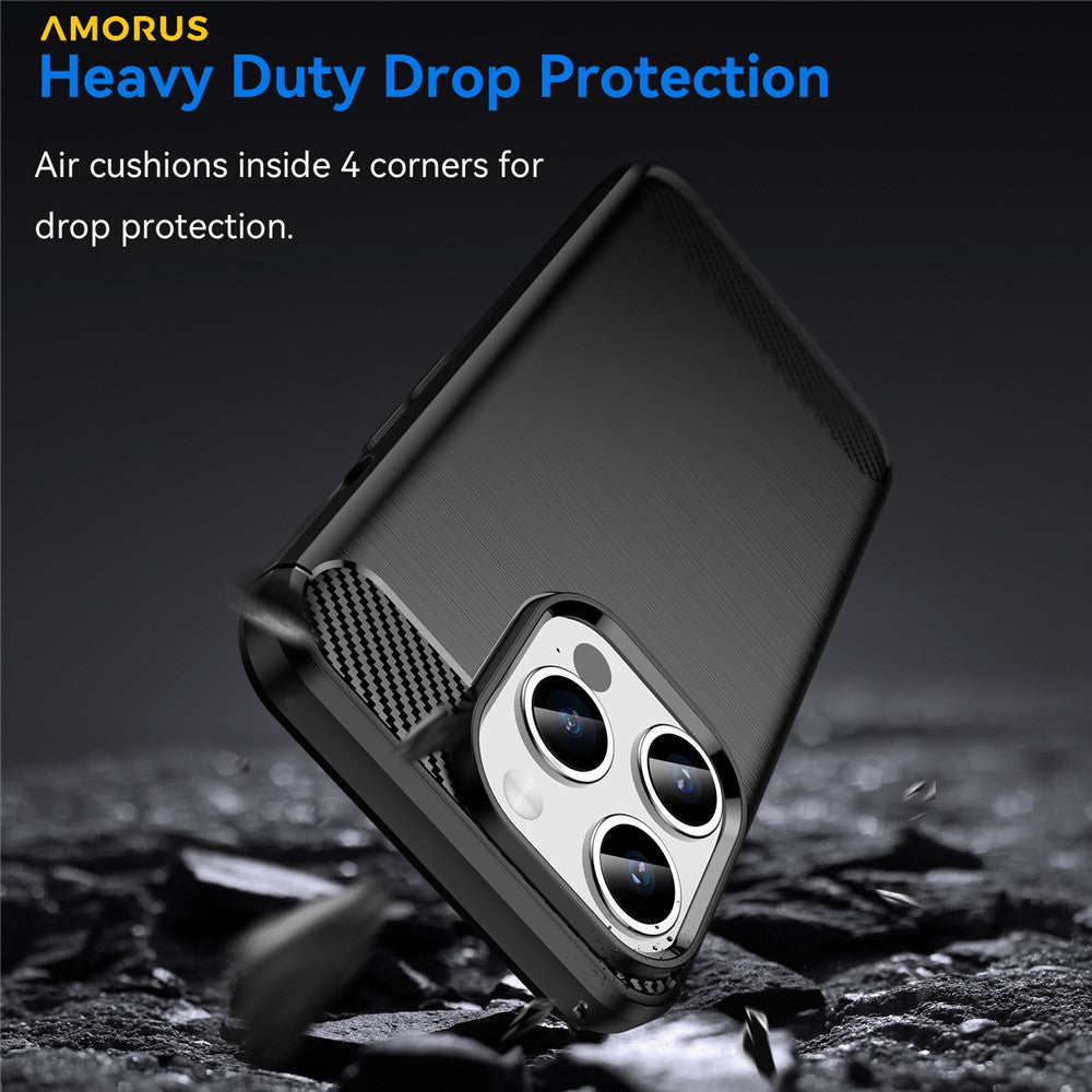 AMORUS For iPhone 15 Pro Case Carbon Fiber Texture Brushed Protective Phone Cover
