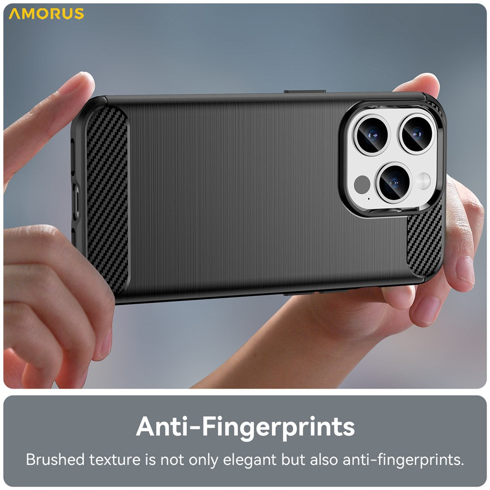 AMORUS For iPhone 15 Pro Case Carbon Fiber Texture Brushed Protective Phone Cover